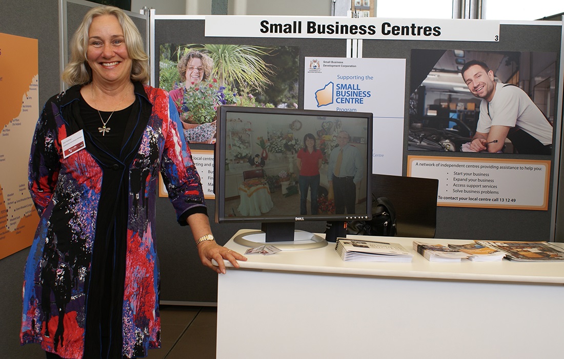 Photo of an exhibition stand promoting the SBDC's Small Business Centres.